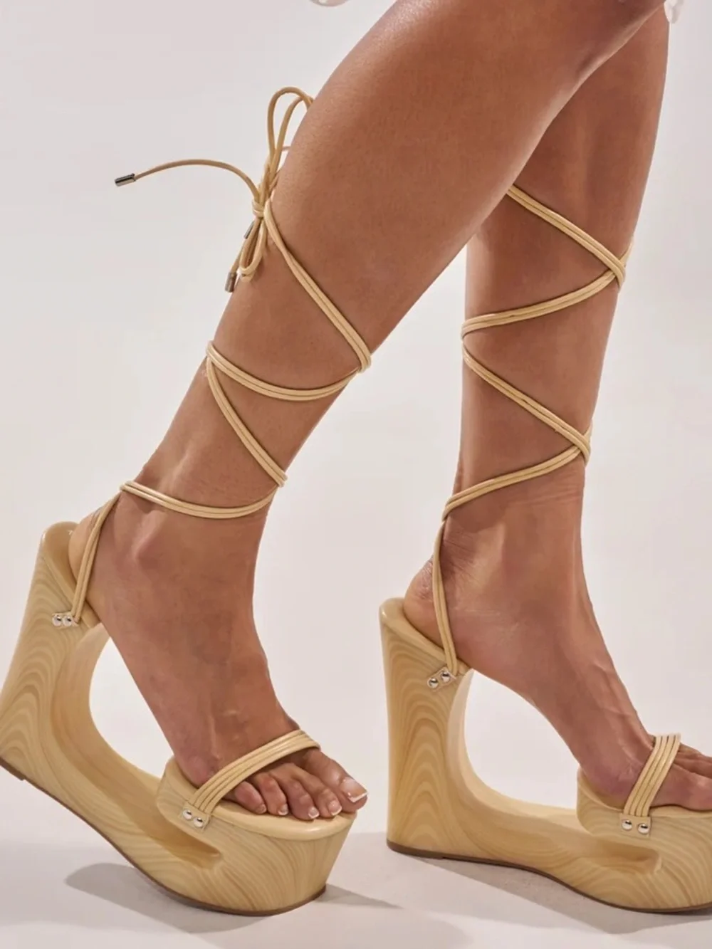 Lace-Up Tan Platform Wedge Sandals